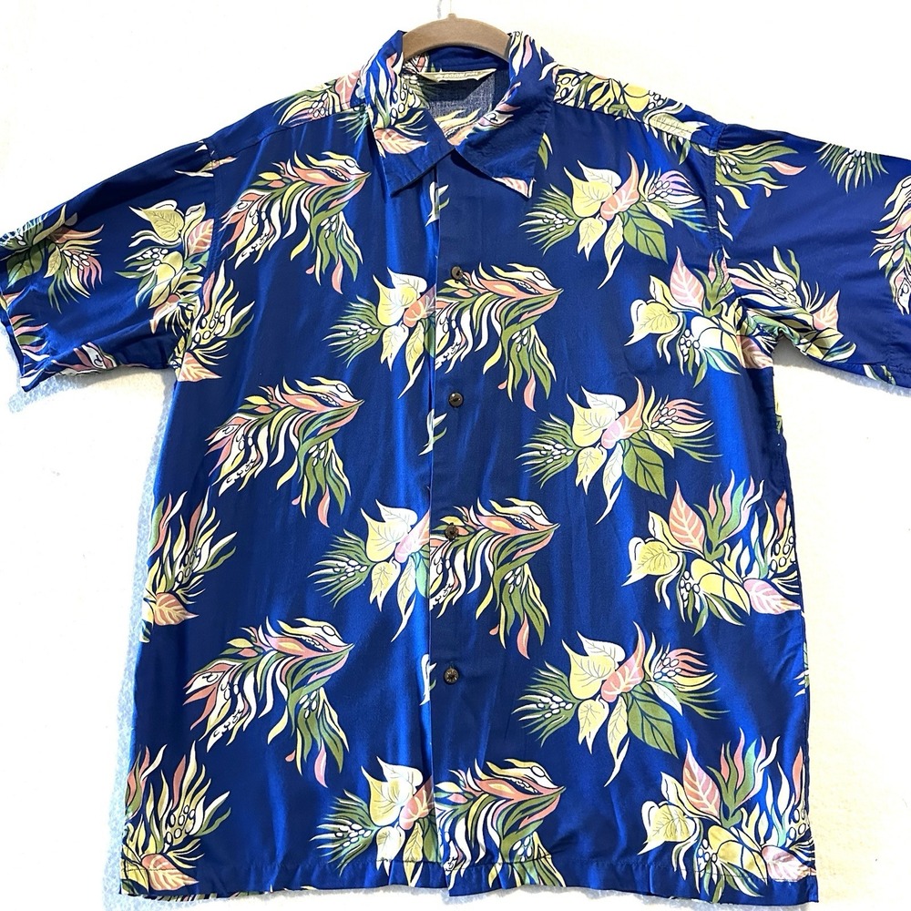 Vintage BOON PAL Large L Aloha Hawaiian Shirt Rayon Tropical Angel Fish‎ Button